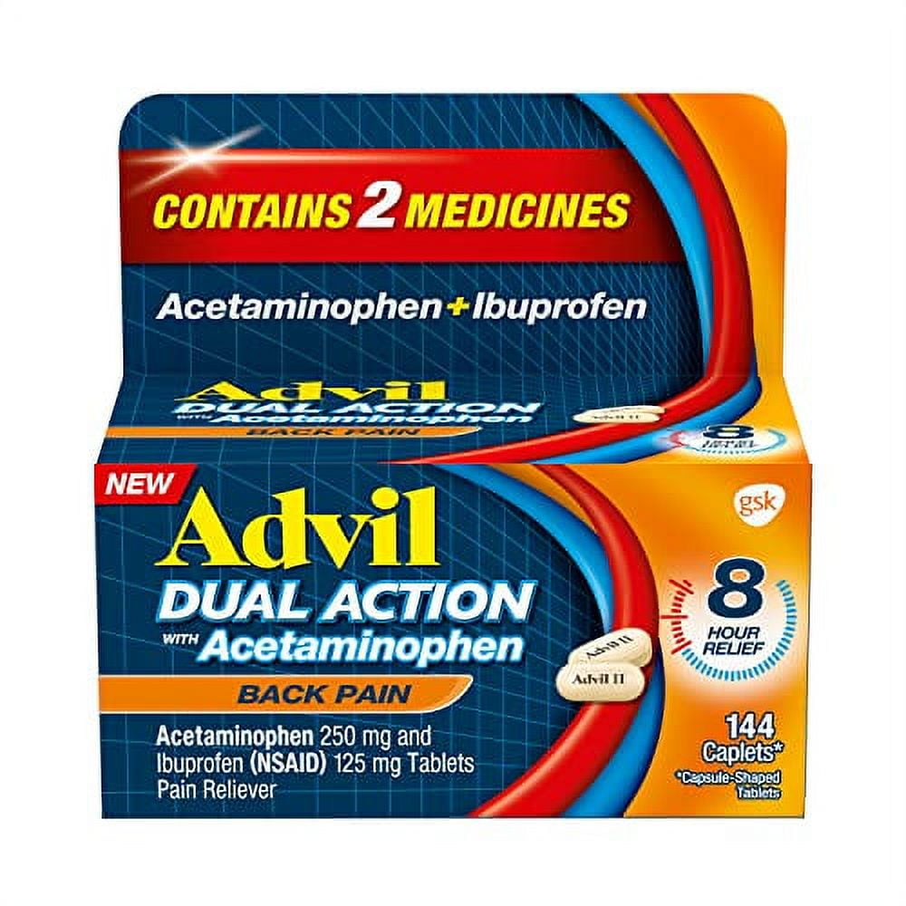 Advil Dual Action Back Pain Caplets Delivers 250mg Ibuprofen and 500mg