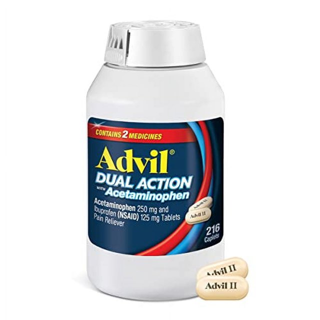 Advil Dual Action Coated Caplets 216 Count Pain Relief Pills with