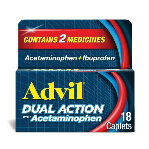 Advil Dual Action Pain Relievers Coated Caplets, 125Mg Ibuprofen and 250Mg Acetaminophen, 18 Count