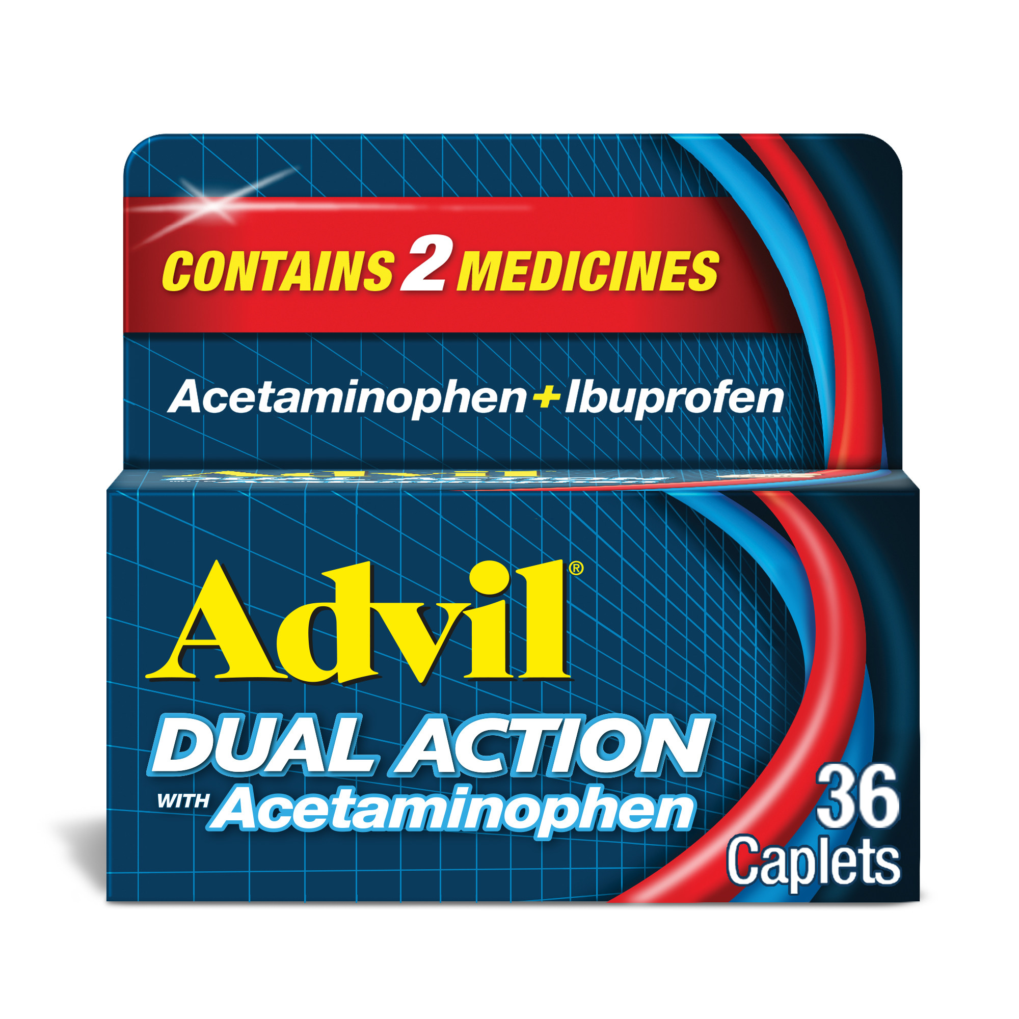 Advil Dual Action Pain Relievers Coated Caplets, 125Mg Ibuprofen and 250Mg Acetaminophen, 36 Count - image 1 of 10