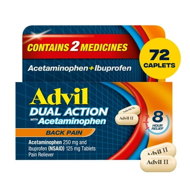 Advil Dual Action Pain Relievers for Back Pain Relief Caplets, 250Mg Ibuprofen and 500Mg Acetaminophen, 72 Count