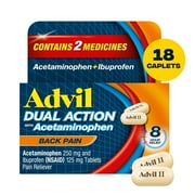 Advil Dual Action Pain Relievers for Back Pain Relief Tablet, 250 mg Ibuprofen and 500 mg Acetaminophen, 18 Count