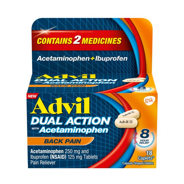 Advil Dual Action Pain Relievers for Back Pain Relief Tablet, 250Mg