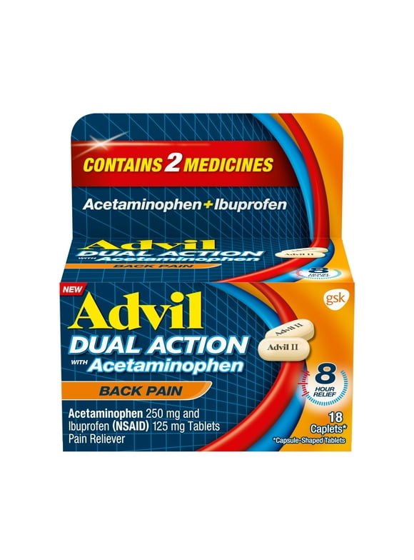 Advil Dual Action Pain Relievers for Back Pain Relief Tablet, 250Mg Ibuprofen and 500Mg Acetaminophen, 18 Count