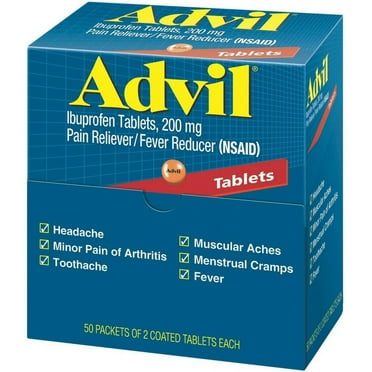 Advil Ibuprofen, 200mg, 50 Packets of 2 Coated Tablets (Pack of 2)