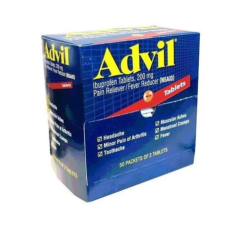 "Advil Ibuprofen 200mg Tablets Pain Reliever, Fever Reducer 50/2 Packs Dispenser"