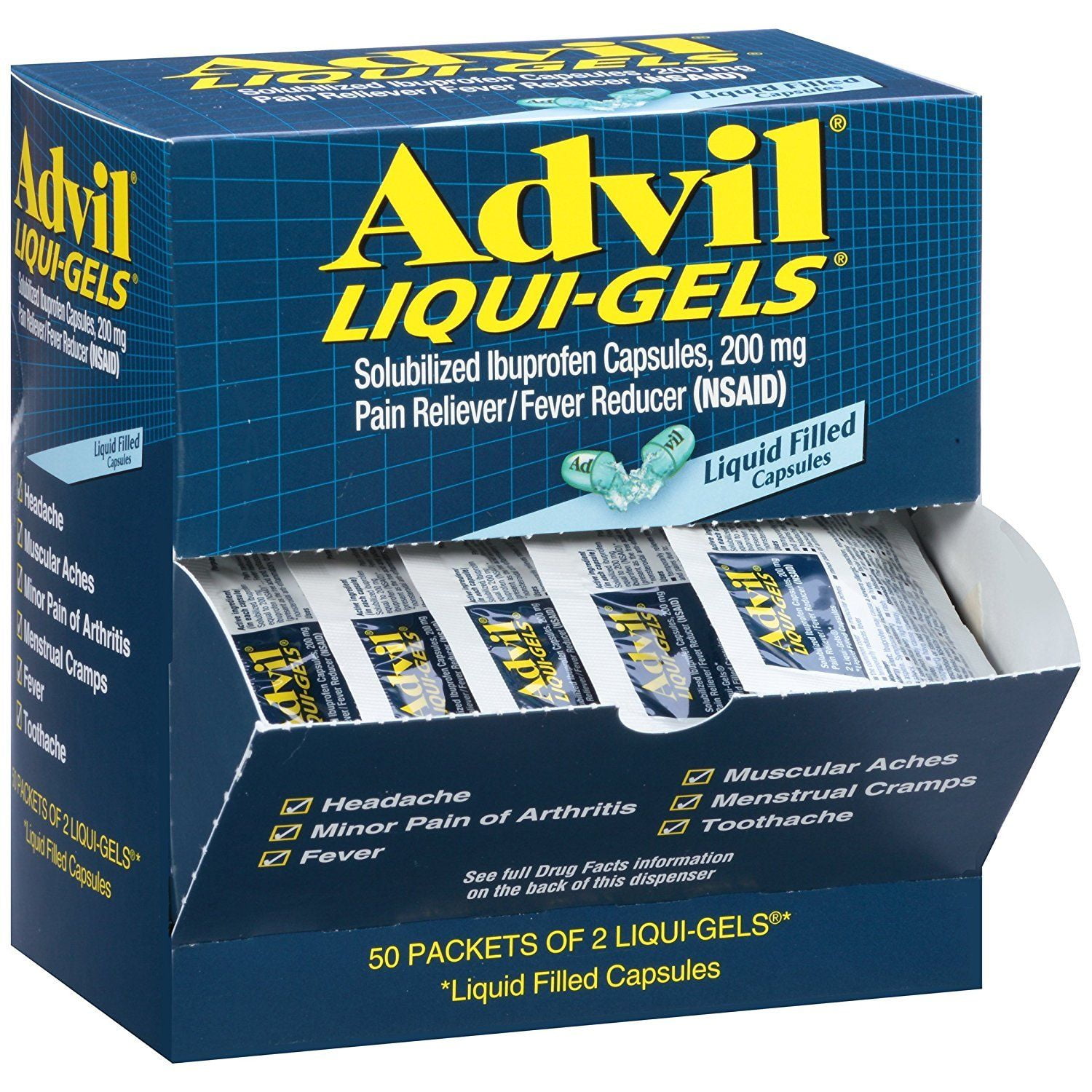 Advil Ibuprofen LiquiGel Pain Reliever/Fever Reducer, 50 Packs of 2