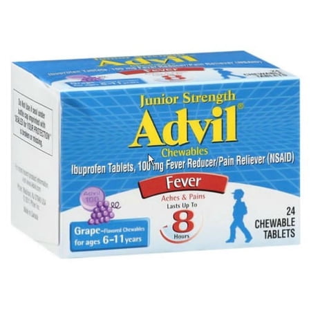 Advil Junior Strength Ibuprofen 100 Mg Chewable Tablets, Grape - 24 Ea, 3 Pack