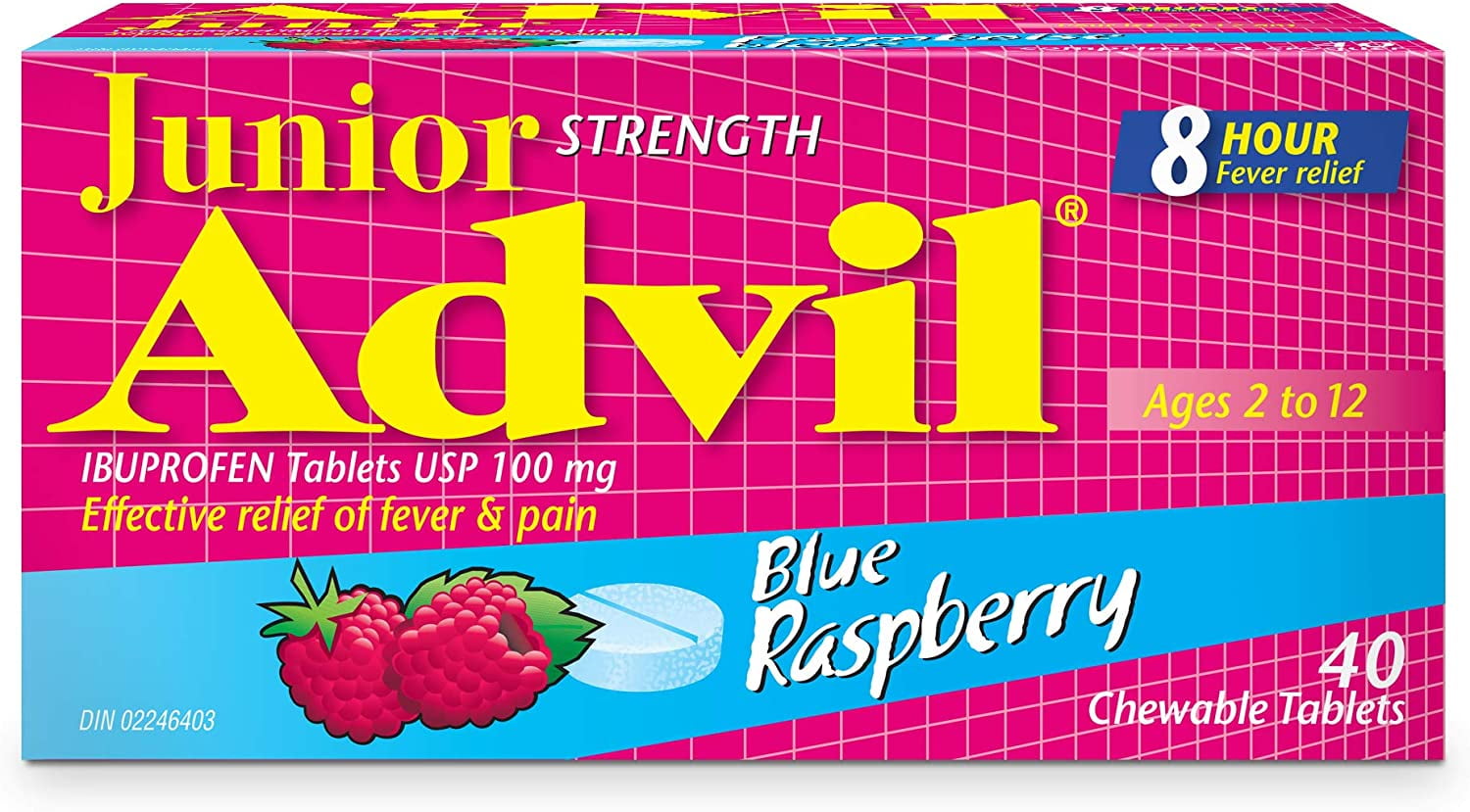 Advil Junior Strength Ibuprofen Blue Raspberry 40 Tablets