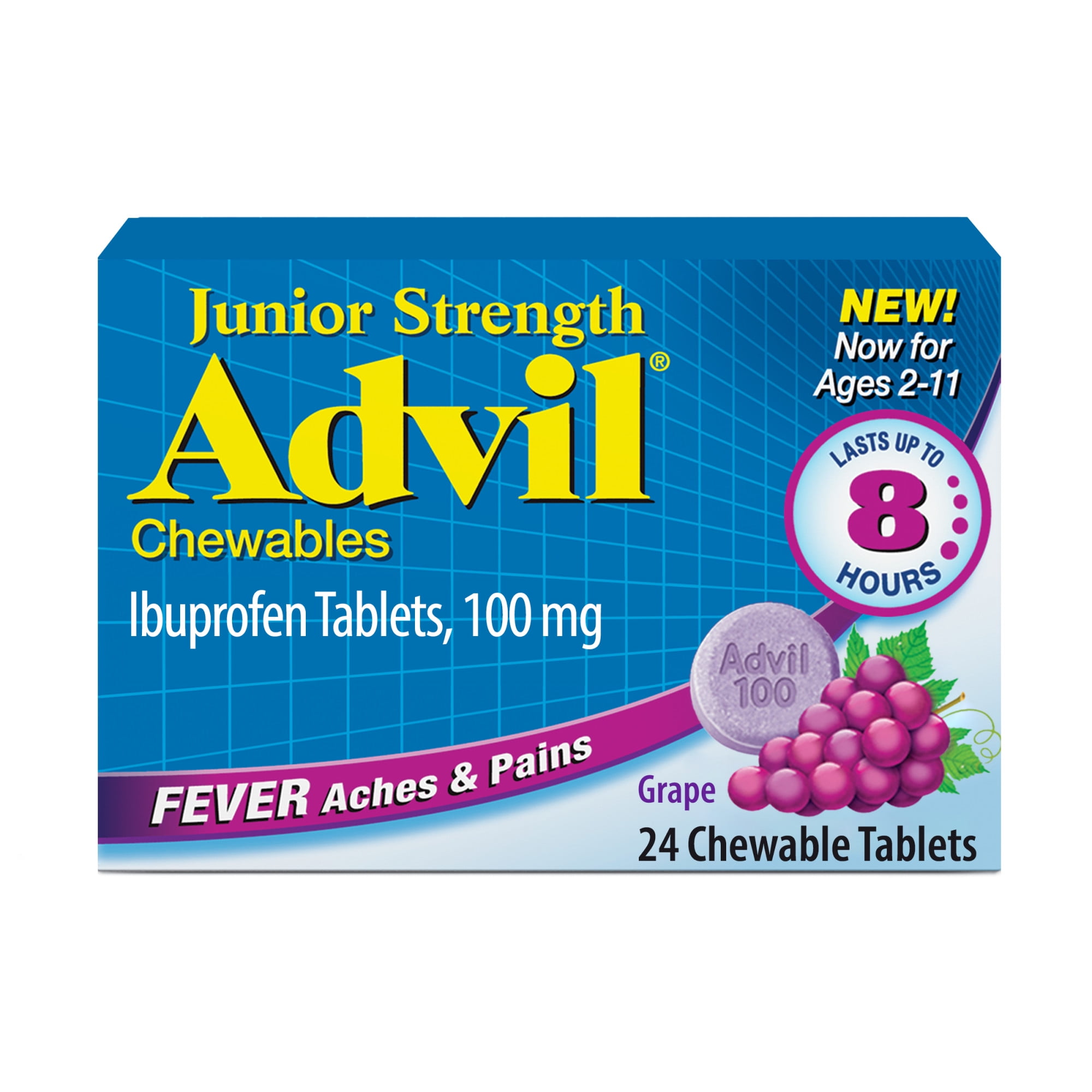 Advil Junior Strength Pain Reliever & Fever Reducer, Chewable Children's Ibuprofen Grape - 24 ct