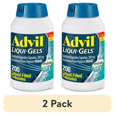 (2 pack) Advil Liqui-Gels Minis Pain Relievers for Headache Relief, Fever Reducer Liquid Filled Capsules, 200 mg Ibuprofen, 200 Count