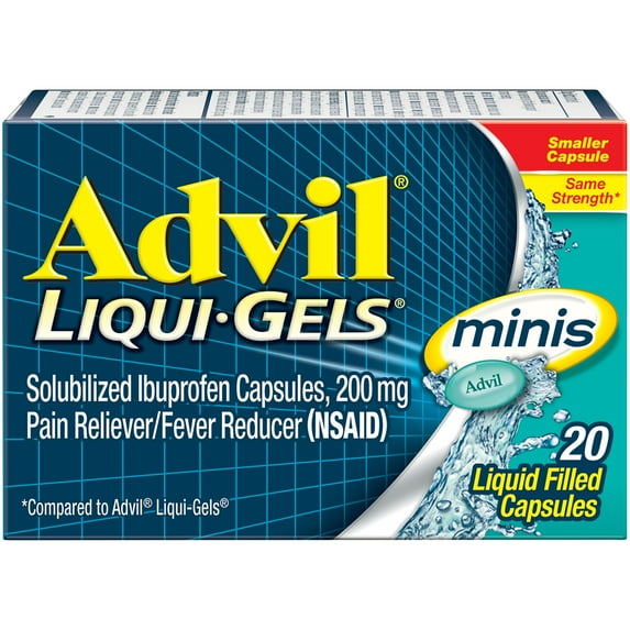 Advil Liqui-Gels Minis Pain Relievers for Headache Relief, Fever Reducer Liquid Filled Capsules, 200 Mg Ibuprofen, 20 Count