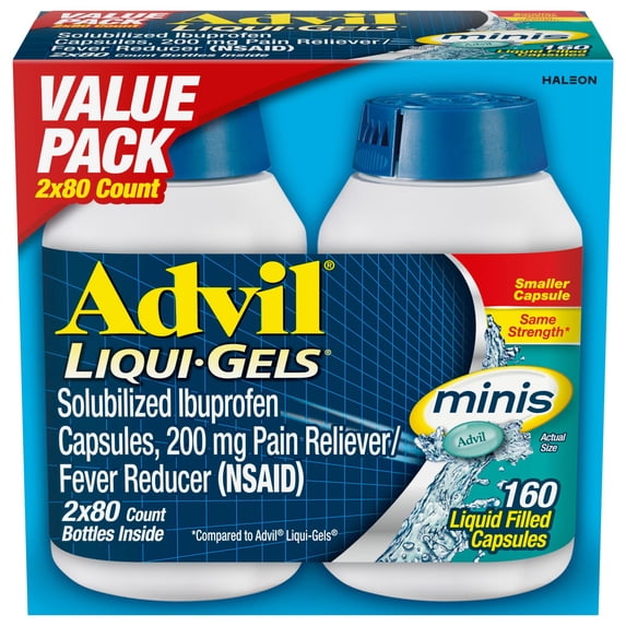 Advil Liqui-Gels Minis Pain Relievers for Headache Relief, Fever Reducer Liquid Filled Capsules, 200 Mg Ibuprofen, 2X80 Count