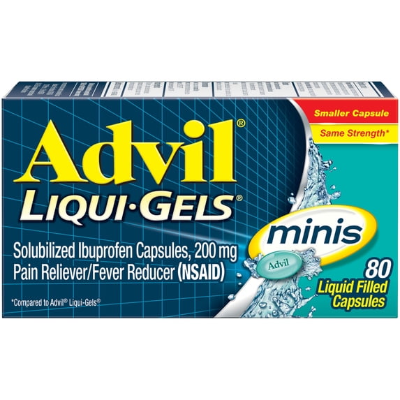 Advil Liqui-Gels Minis Pain Relievers for Headache Relief, Fever Reducer Liquid Filled Capsules, 200 Mg Ibuprofen, 80 Count