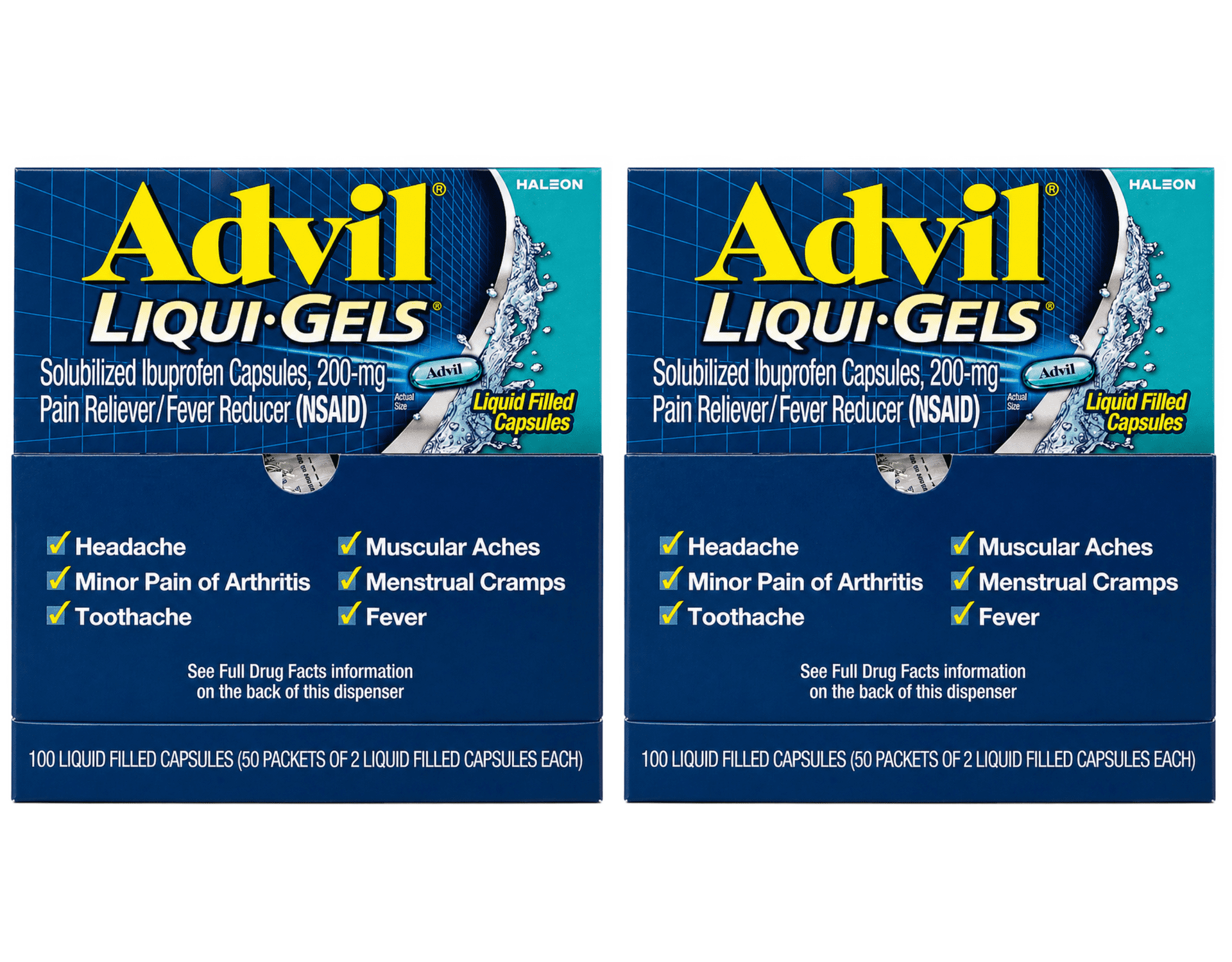 Advil Liqui-Gels Pain Reliever, 200mg Ibuprofen, 100 Liquid-Filled Capsules, 2-Pack Dispenser 2 Pack