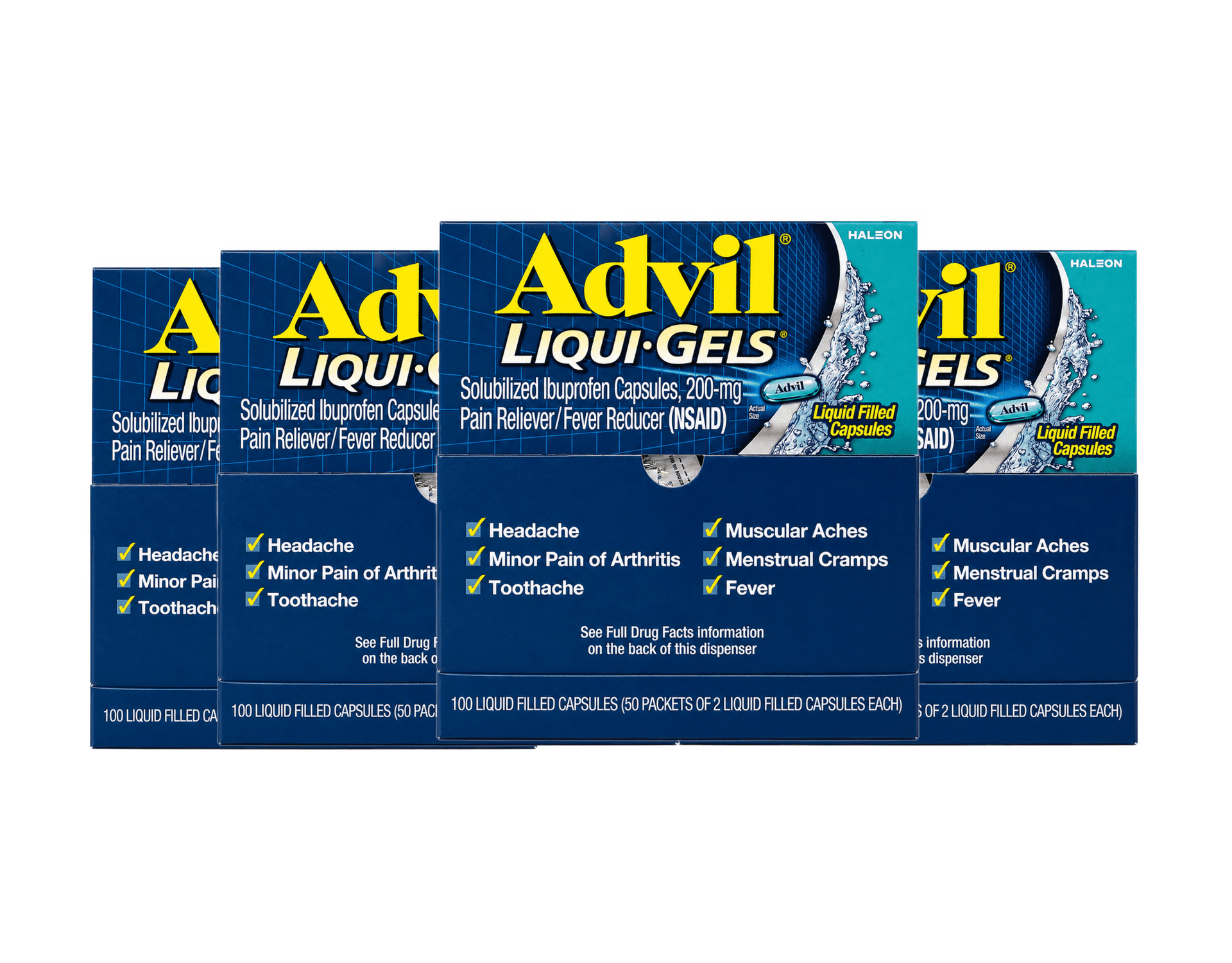 Advil Liqui-Gels Pain Reliever, 200mg Ibuprofen, 100 Liquid-Filled Capsules, 2-Pack Dispenser 4 Pack