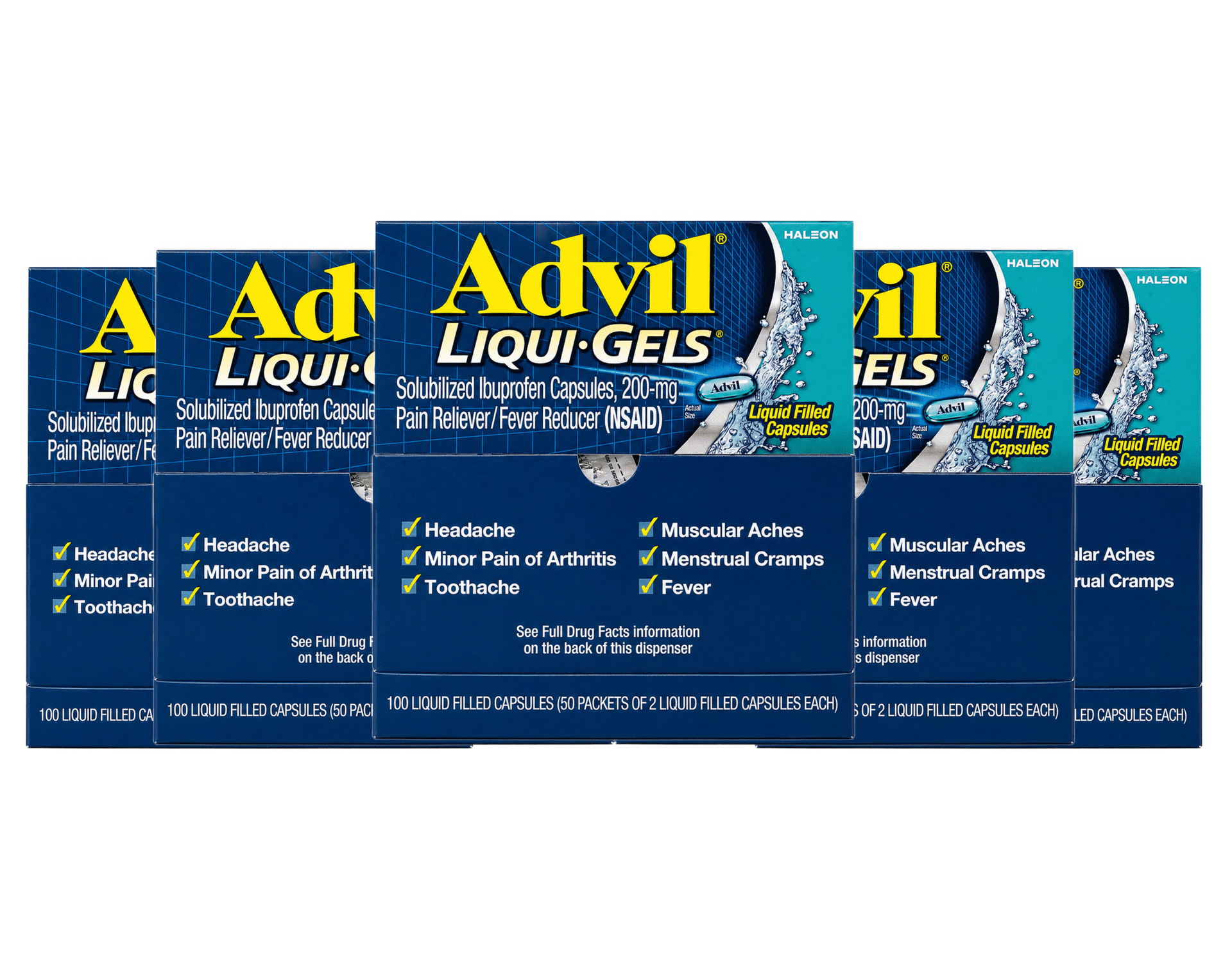 Advil Liqui-Gels Pain Reliever, 200mg Ibuprofen, 100 Liquid-Filled Capsules, 2-Pack Dispenser 5 Pack
