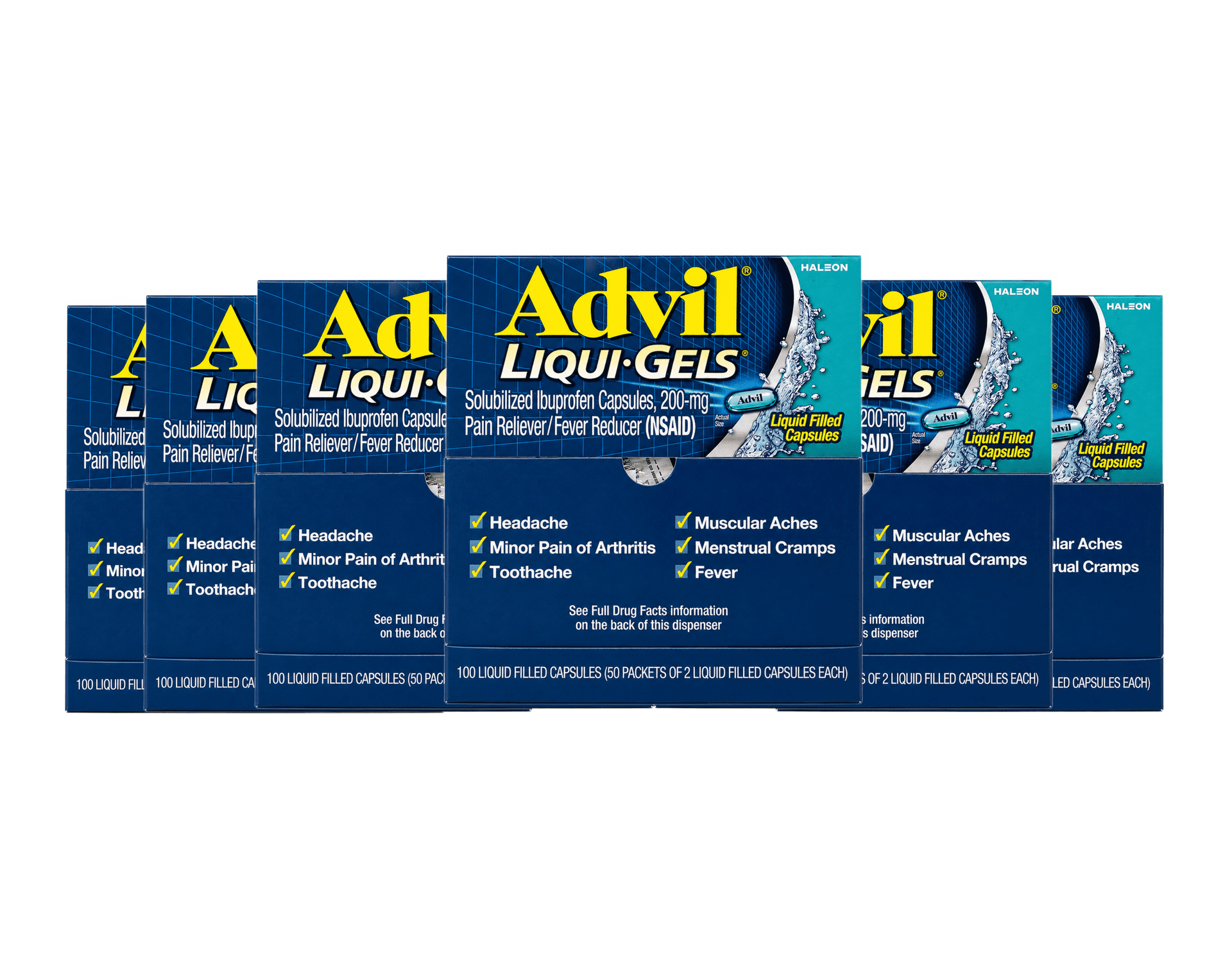 Advil Liqui-Gels Pain Reliever, 200mg Ibuprofen, 100 Liquid-Filled Capsules, 2-Pack Dispenser 6 Pack