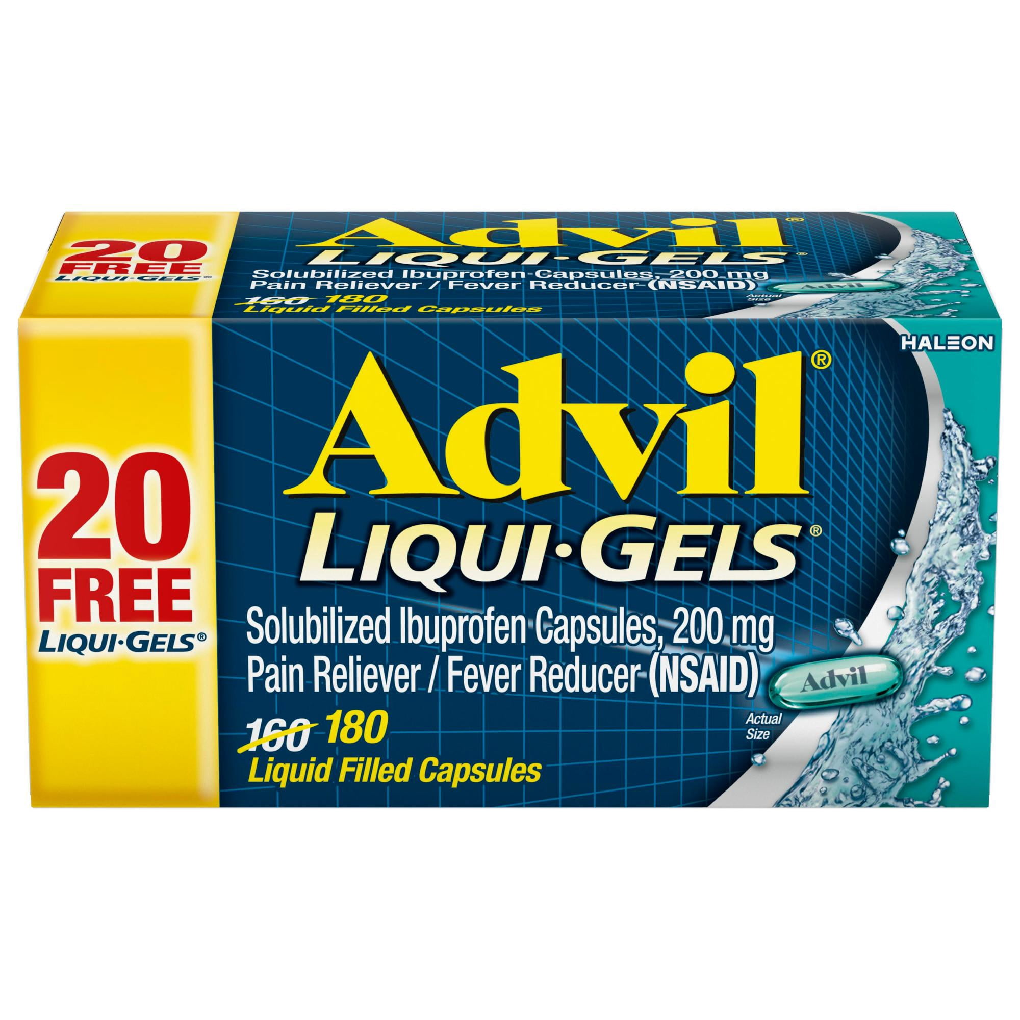 Advil Liqui-Gels Pain Relievers and Fever Reducer Liquid Filled Capsules, 200 Mg Ibuprofen, 180 Count