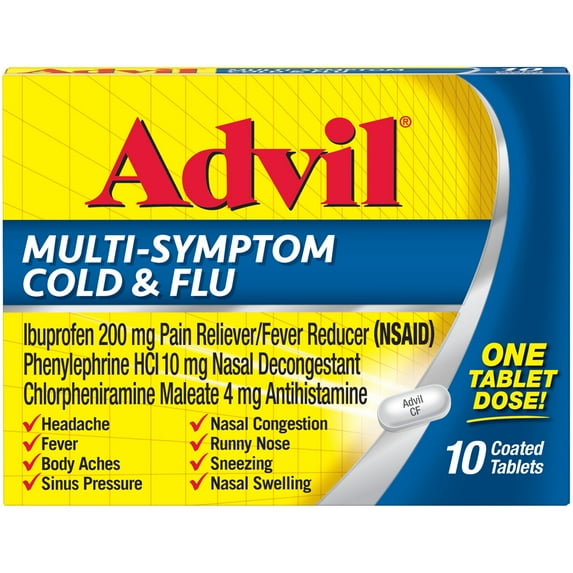 Advil Multi-Symptom Cold & Flo Pain Reliever Coated Tablets, 10ct, 2-Pack