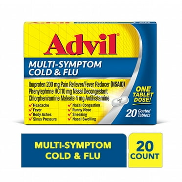 Advil Multi-Symptom Cold and Flu Medicine Fever Reducer Coated Tablets, 20 Count