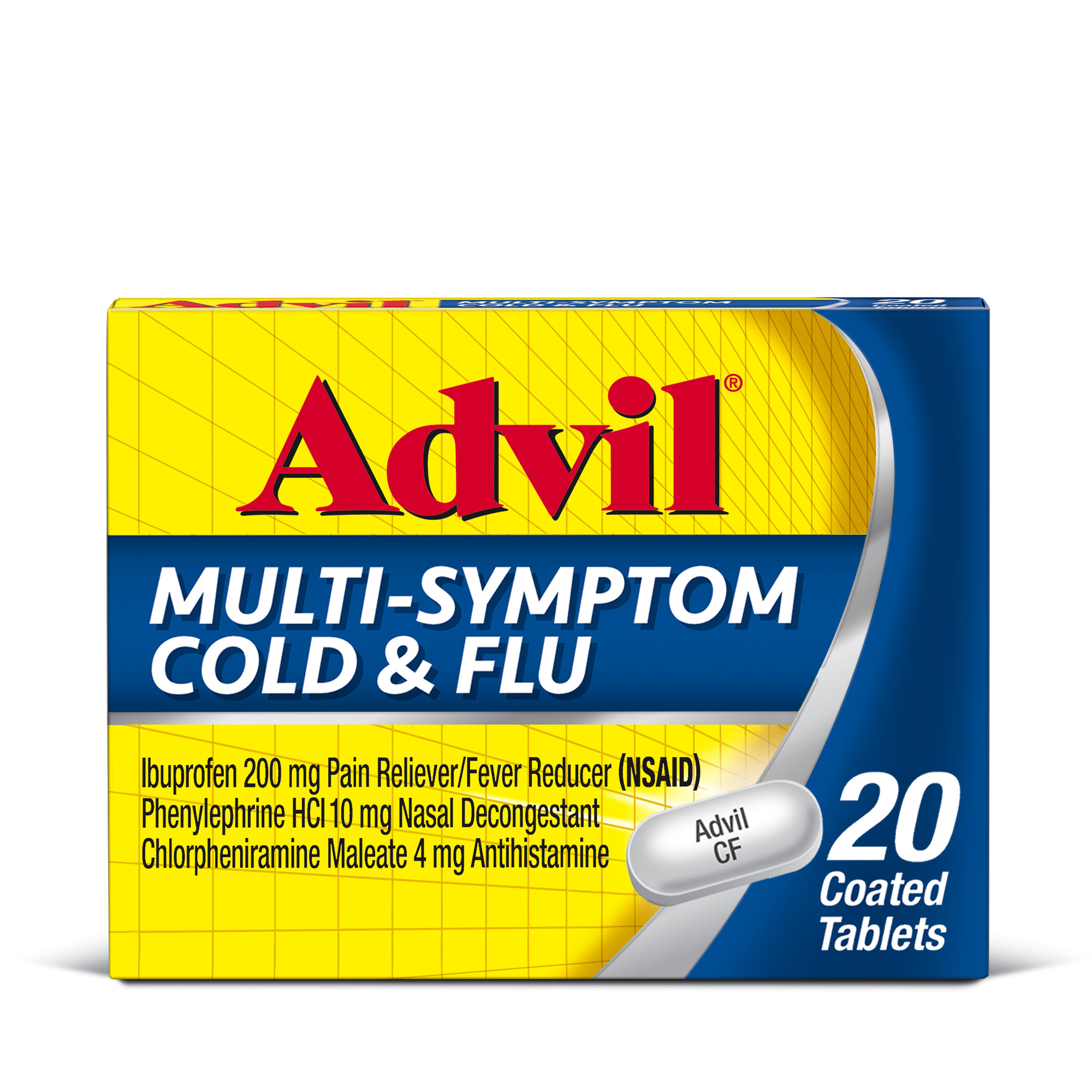 Advil Multi-Symptom Cold and Flu Medicine Fever Reducer Coated Tablets, 20 Count - image 1 of 11