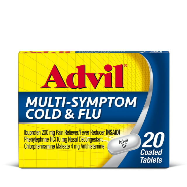 Advil Multi-Symptom Cold and Flu Medicine Fever Reducer Coated Tablets, 20 Count