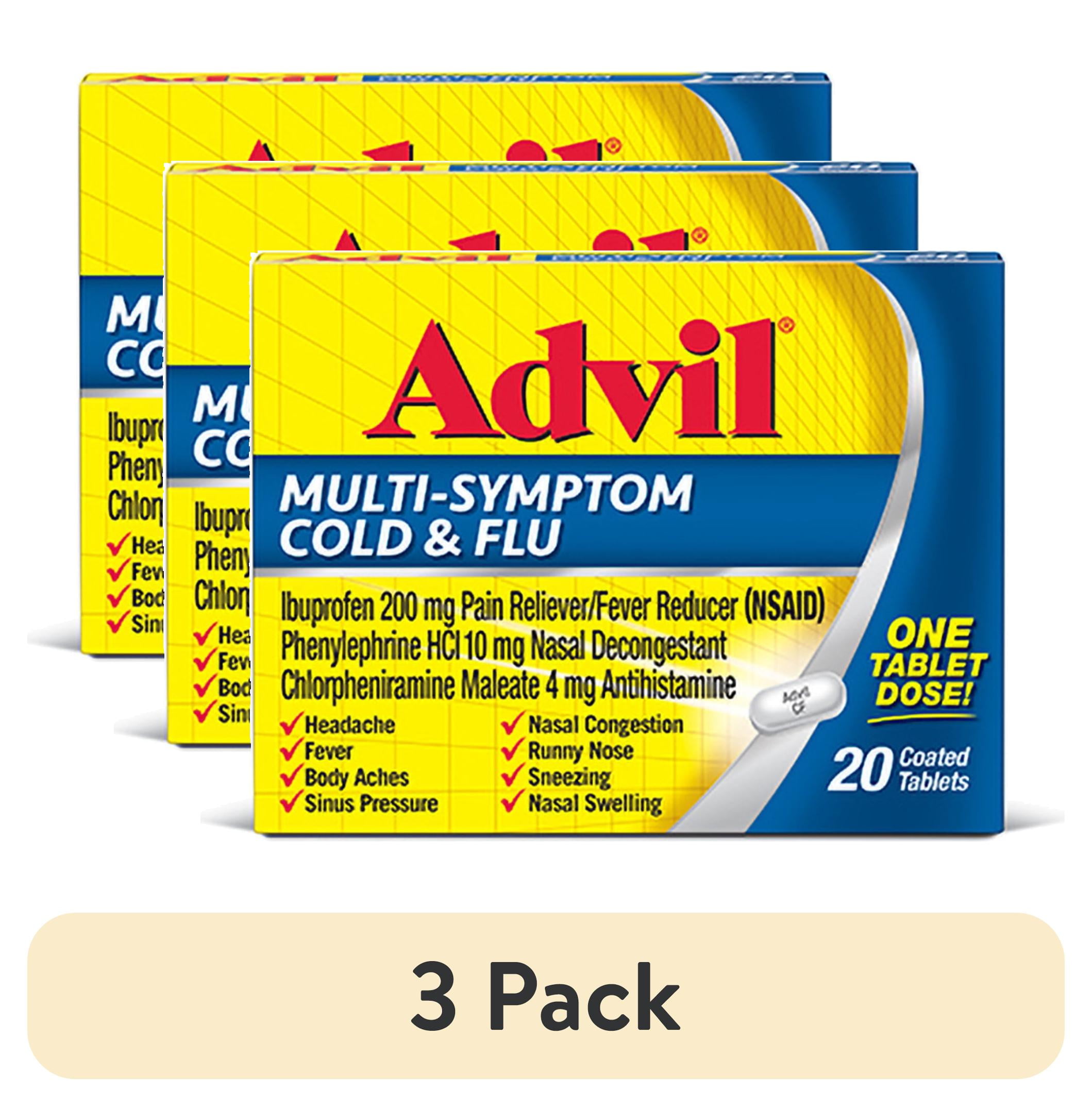 (3 pack) Advil Multi-Symptom Cold and Flu Medicine Fever Reducer Coated Tablets, 20 Count