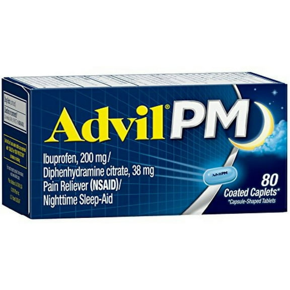 Advil PM 200 mg Pain Reliever NSAID Coated Caplets, 80 ct, 4 Pack