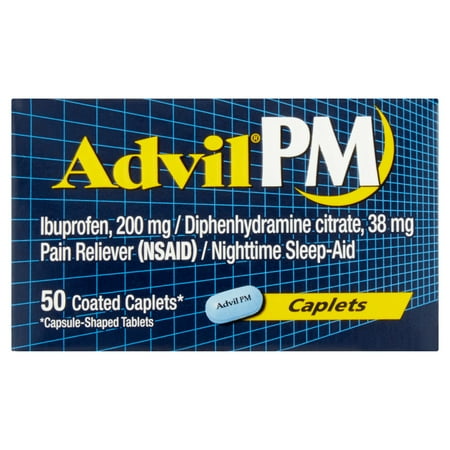 Advil PM (50 Count) Pain Reliever / Nighttime Sleep Aid Caplet, 200mg Ibuprofen, 38mg Diphenhydramine