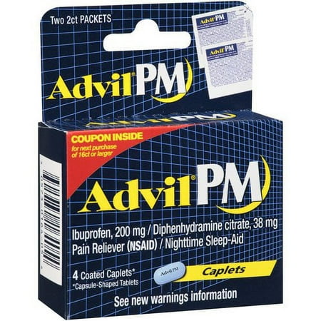 Advil PM Pain Reliever & Nighttime Sleep-Aid Caplets, 4 Count