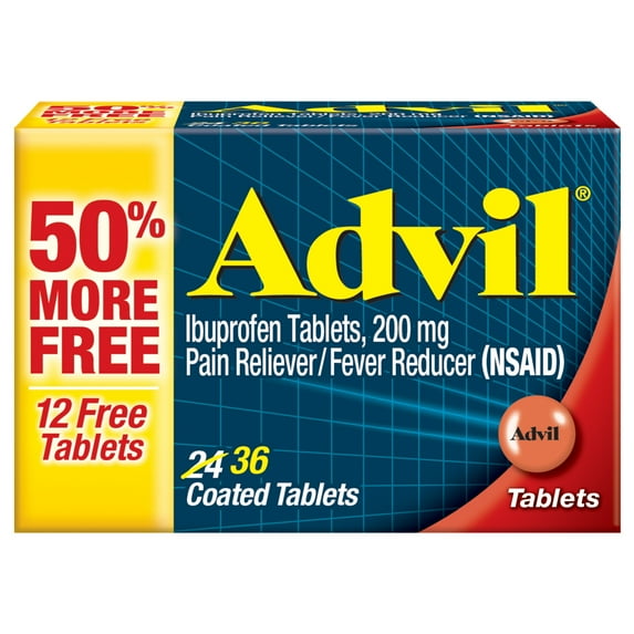 Advil Pain Reliever and Fever Reducer, Ibuprofen 200Mg for Pain Relief - 24+12 Coated Tablets