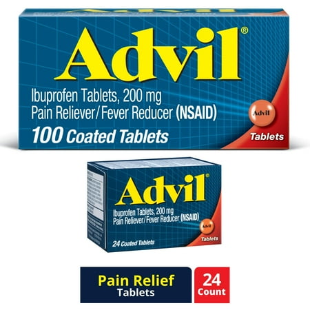 Advil Pain Relievers and Fever Reducer Coated Tablets, 200 Mg Ibuprofen, 100 Count + Advil Pain Relievers and Fever Reducer Coated Tablets, 200 Mg Ibuprofen, 24 Count