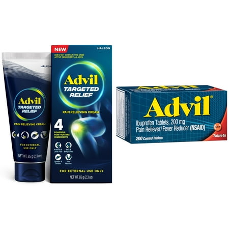 Advil Pain Relievers and Fever Reducer Coated Tablets, 200 Mg Ibuprofen, 200 Count + Advil Targeted Relief Pain Relief Muscle Rub Cream for Minor Arthritis, Joint, Lower Back and Muscle Pain, 2.3 Oz
