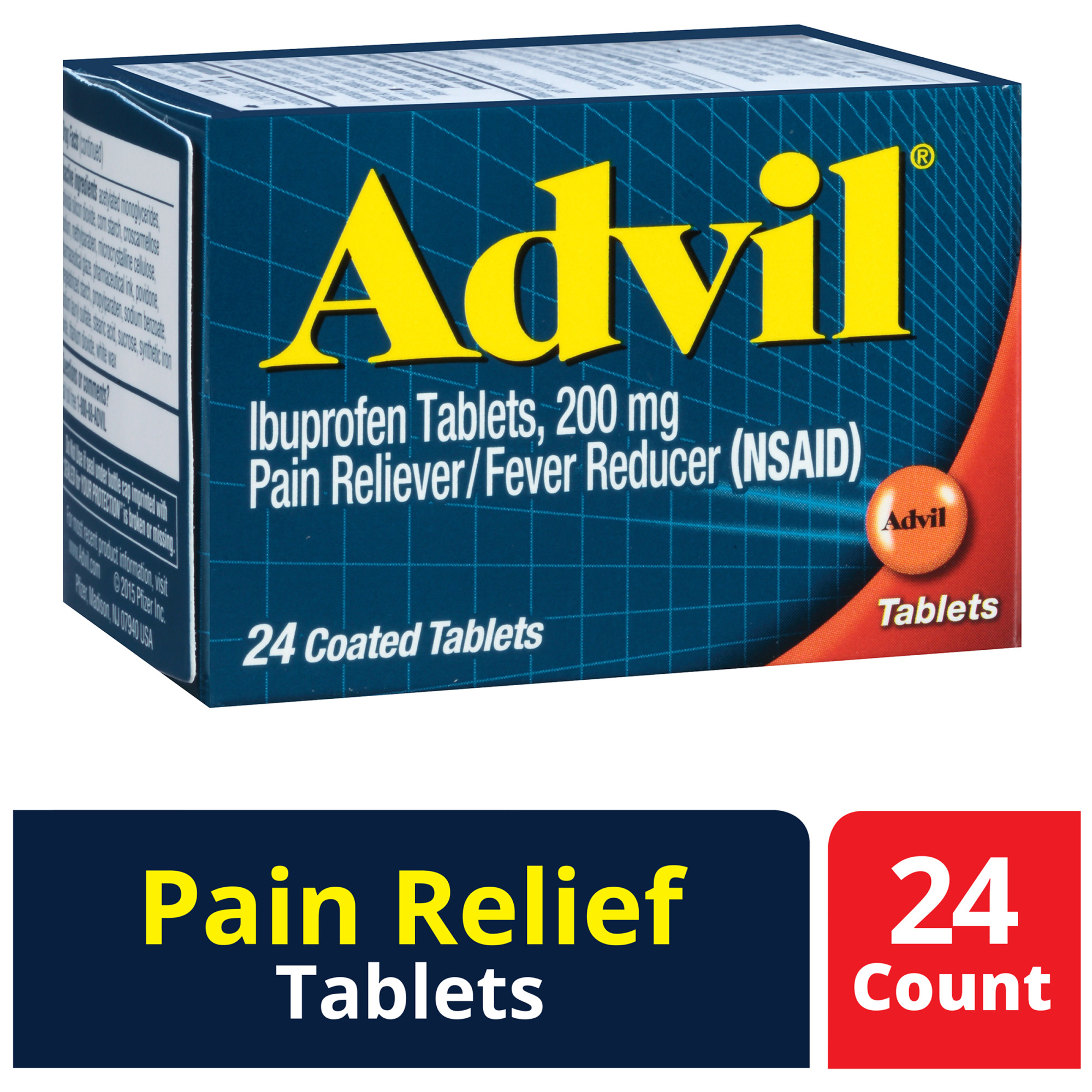 Advil Pain Relievers and Fever Reducer Coated Tablets, 200 Mg Ibuprofen, 24 Count - image 1 of 8
