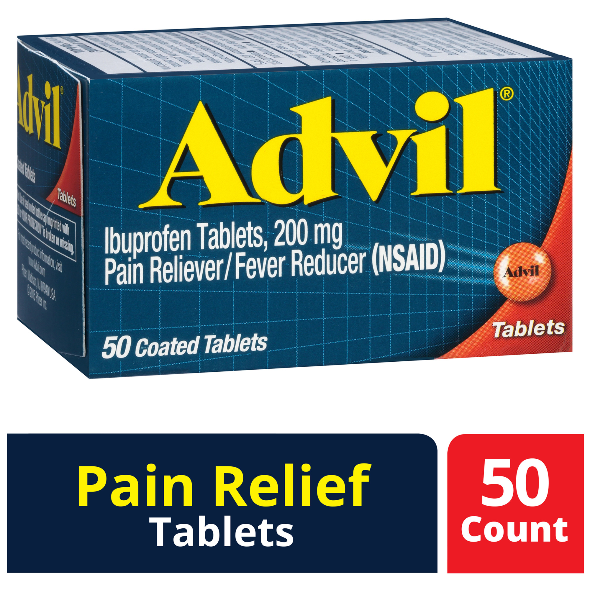 Advil Pain Relievers and Fever Reducer Coated Tablets, 200 Mg Ibuprofen, 50 Count - image 1 of 9