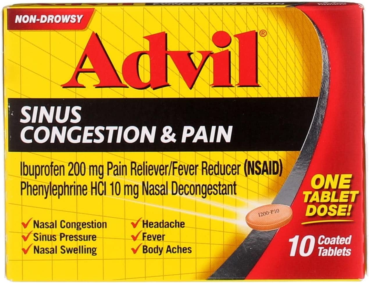 Advil Sinus Congestion and Pain Coated Tablets, Non-Drowsy - 10 Ea, 2 Pack