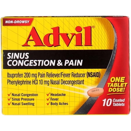 Advil Sinus Congestion and Pain Coated Tablets, Non-Drowsy - 10 Ea..