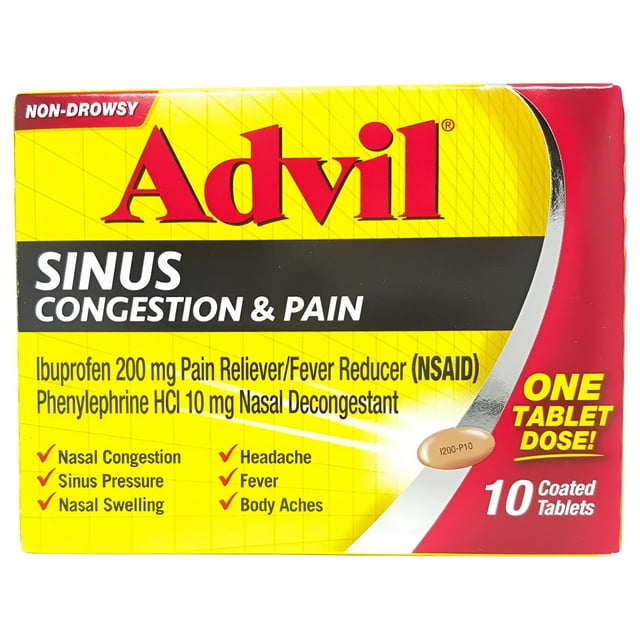 Advil Cold Medicine, Sinus Pressure & Headache Relief, Non-Drowsy, 10 ...