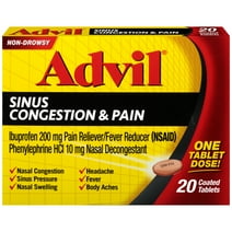 Advil Sinus Congestion and Pain, Sinus Medicine, Pain Reliever and Fever Reducer With Ibuprofen and Phenylephrine Hcl - 20 Coated Tablets