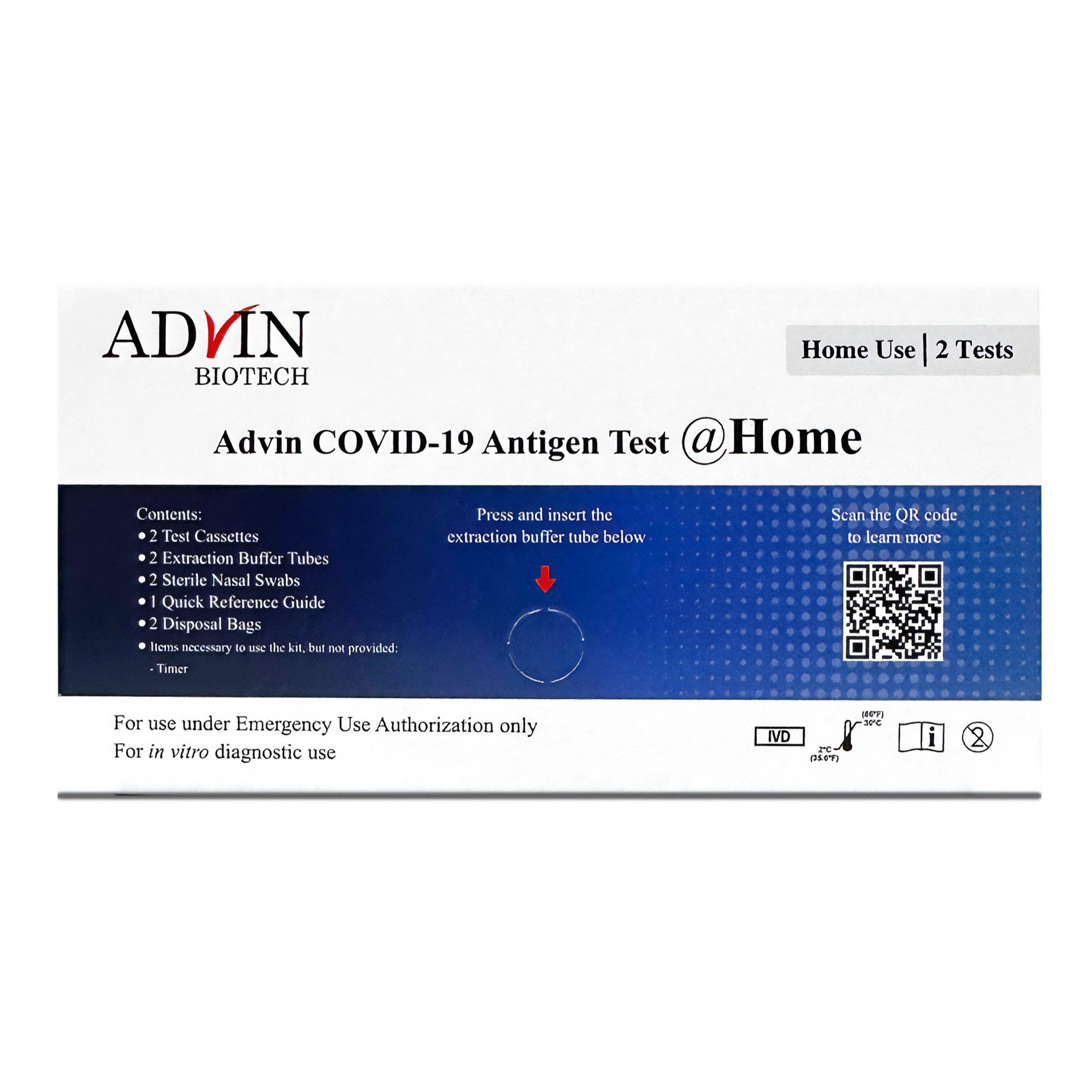 Advin COVID19 Antigen Rapid Test, 4 Tests Kits in 2 Packs, Results in