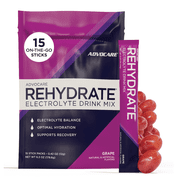 AdvoCare Rehydrate - Electrolyte Drink Mix - Includes Magnesium, Sodium, Potassium & Calcium - Antioxidant & Amino Acid Fortified - Hydration & Recovery - Grape, 15 Stick Packs 6.3 oz