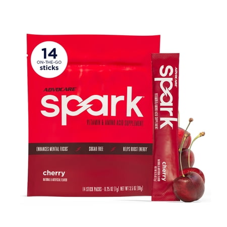 AdvoCare Spark Energy Drink Mix – Vitamin & Amino Acid Powder Supplement, Cherry Flavor, 14 Stick Packs
