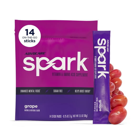 AdvoCare Spark Energy Drink Mix Vitamin & Amino Acid Powder Supplement, Grape Flavor, 14 Stick Packs