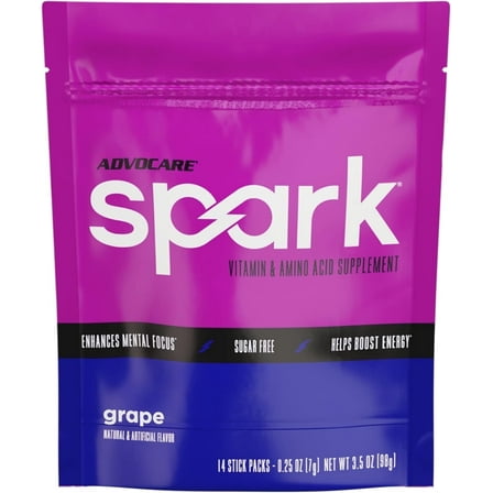 AdvoCare Spark Energy Drink Mix – Vitamin & Amino Acid Powder Supplement, Grape Flavor, 14 Stick Packs