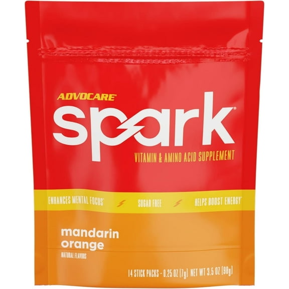 AdvoCare Spark Energy Drink Mix  Vitamin & Amino Acid Powder Supplement, Mandarin Orange Flavor, 14 Stick Packs