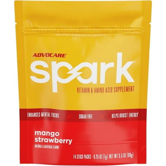 AdvoCare Spark Energy Drink Mix – Vitamin & Amino Acid Powder Supplement, Mango Strawberry Flavor, 14 Stick Packs
