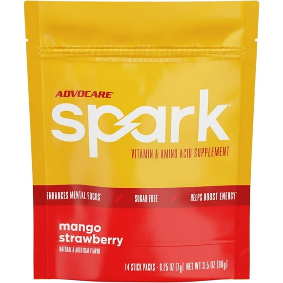 AdvoCare Spark Energy Drink Mix Vitamin & Amino Acid Powder Supplement, Mango Strawberry Flavor, 14 Stick Packs