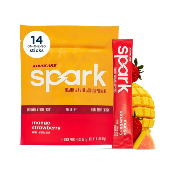 AdvoCare Spark Energy Drink Mix – Vitamin & Amino Acid Powder Supplement, Mango Strawberry Flavor, 14 Stick Packs