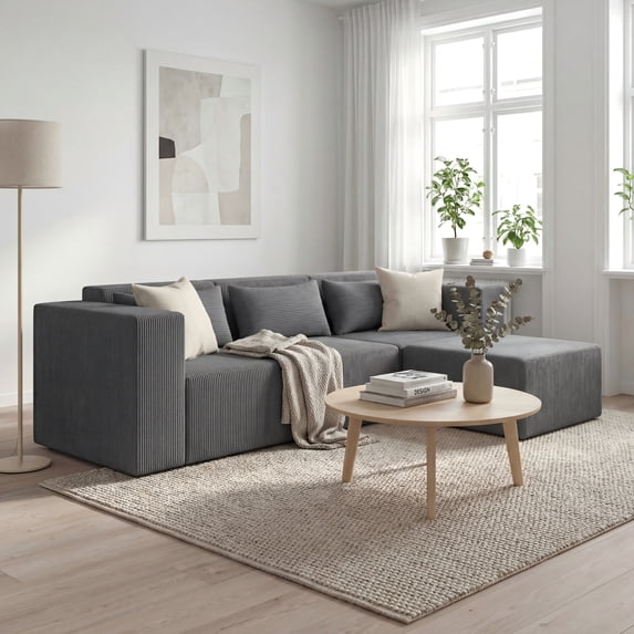 Advwin 100" Corduroy Modular Sectional Sofa, L-Shaped Oversized Upholstered Boneless Cloud Couch with Deep Seat & Throw Pillows for Living Room, No Assembly, Gray